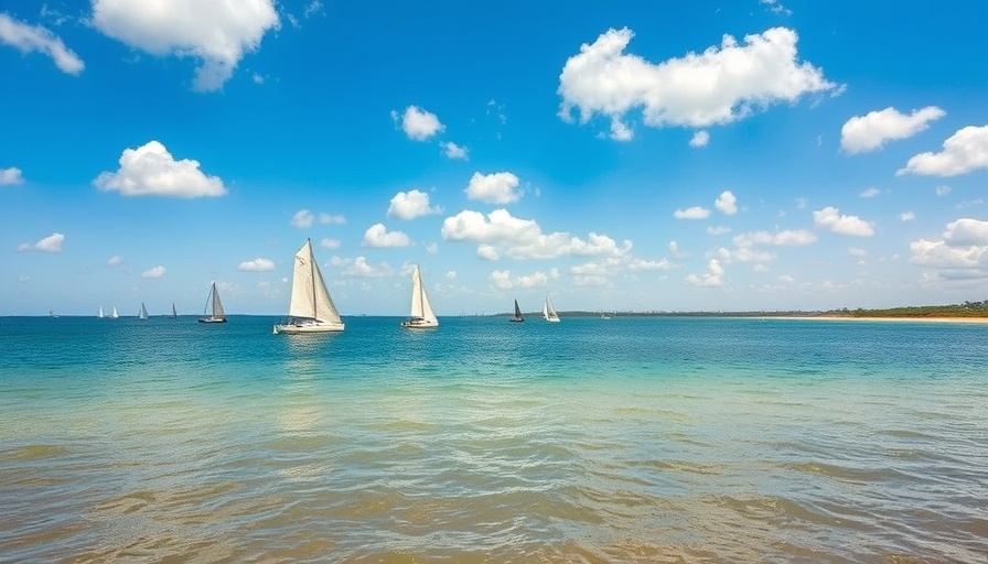 Hampton Roads coastline view with sailing boats.