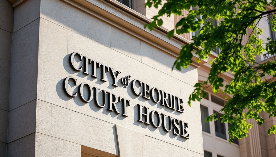 City of Norfolk Courthouse facade with tree leaves.