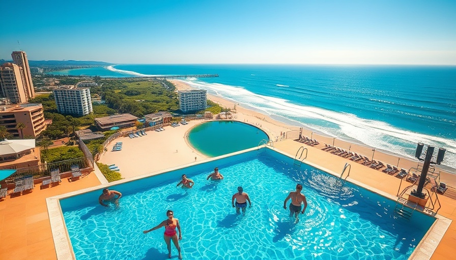 Sunny rooftop pool overlooking Hampton Roads beach.