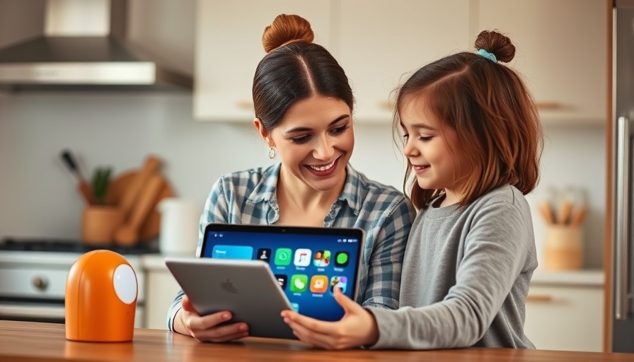 Mother and daughter in a smart home kitchen using SmartThings interface.