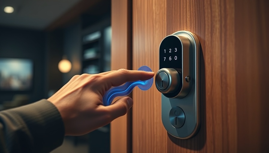Sleek smart lock on a wooden door.
