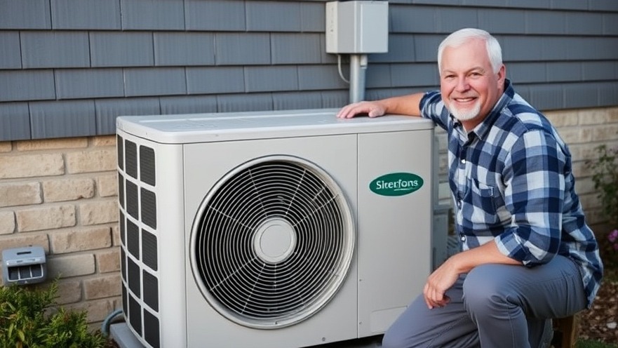 Happy homeowner showcases eco-friendly DIY projects with new energy efficient air conditioner.