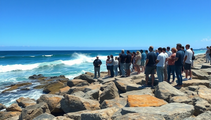 People gathering at La Jolla shoreline amid ocean waves.