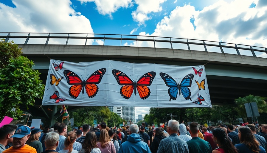 ICE Patrols in San Diego protest with butterfly banner
