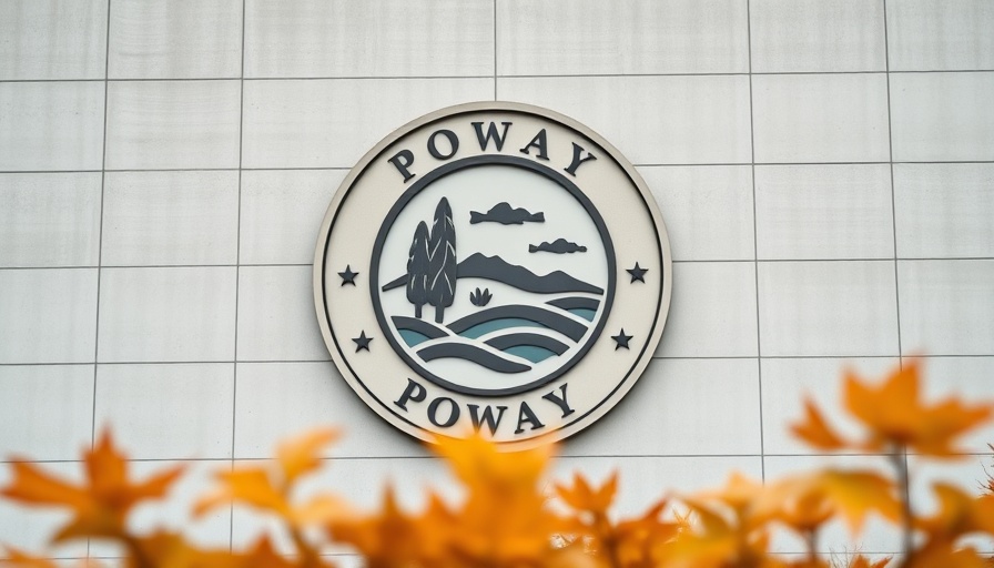 City of Poway emblem with autumn leaves foreground.
