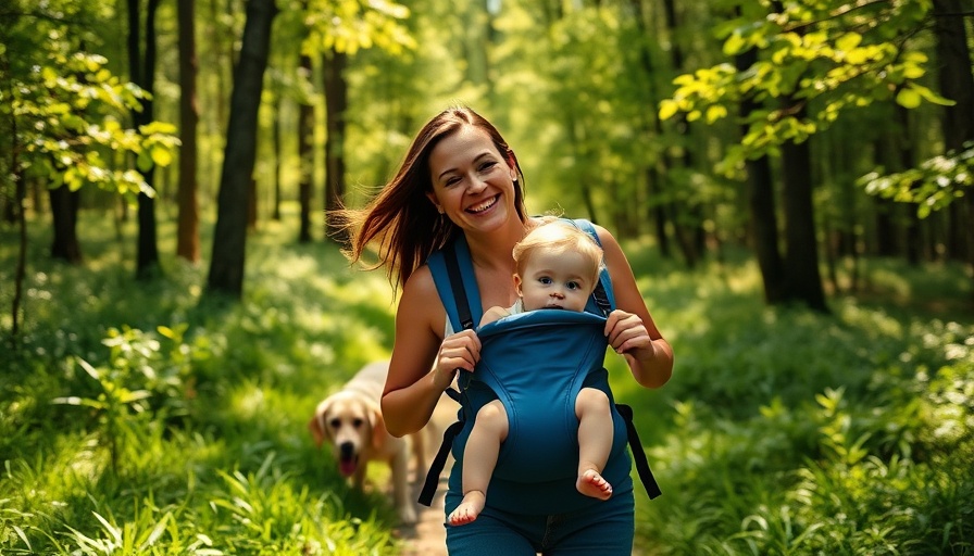 Mother hiking with toddler in forest postpartum safely