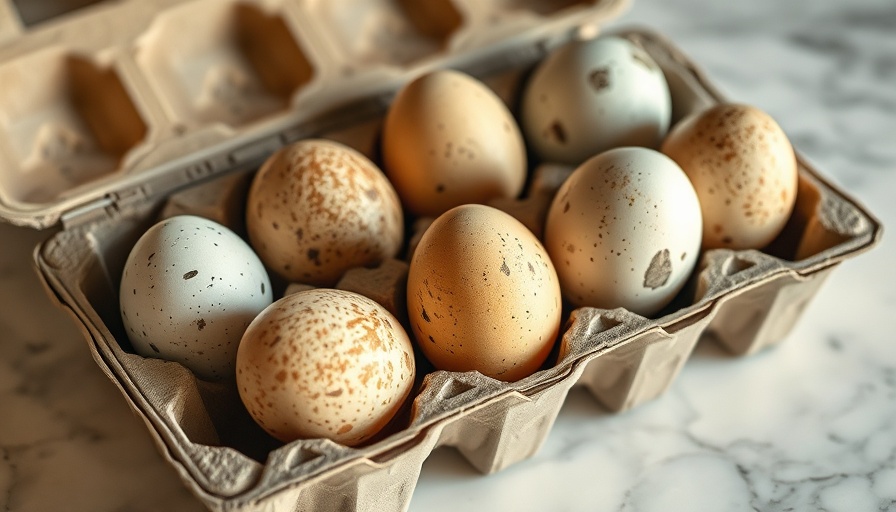 Naturally dyed Easter eggs in a carton on a marble countertop.