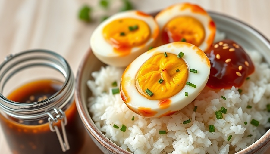 Marinated jammy eggs with rice showcasing nutrition and flavor.