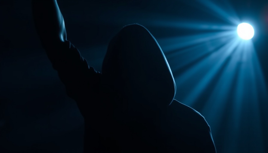 Dramatic pose in dark setting with light beams