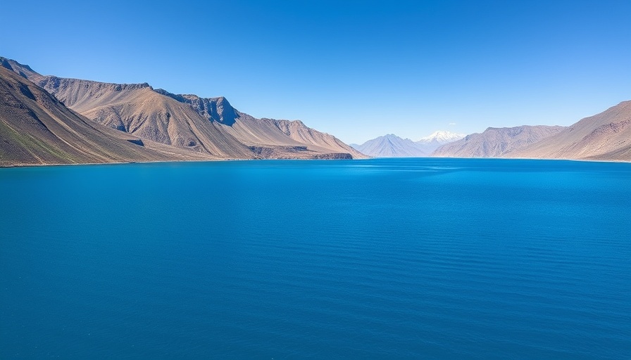 Serene lake with rocky hills under clear sky