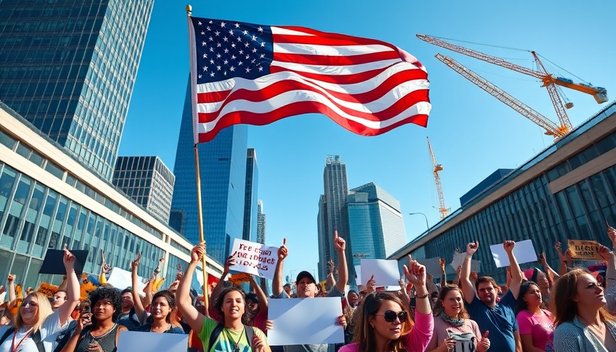 Hands Off! rally protesting Trump and Musk in urban setting.