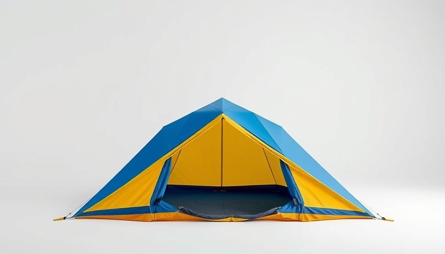 Vibrant blue floorless shelter for tarp camping beginners on white background.