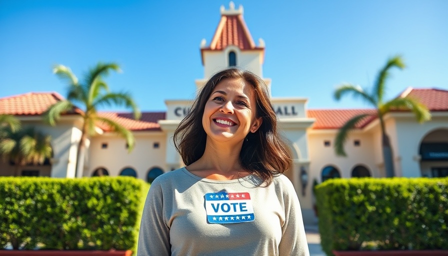Smiling woman on South County voting day at Chula Vista City Hall.