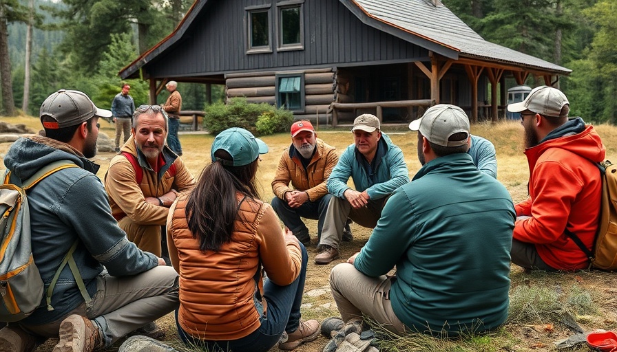 Diverse group of hikers in backyard discussion about PCT