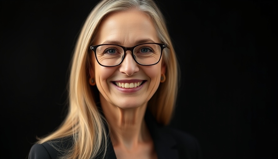 Smiling woman in black blazer, RSF Senior Center Classes backdrop