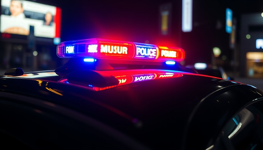Police car lights illuminate night in Valley Center hit-and-run arrest scene.