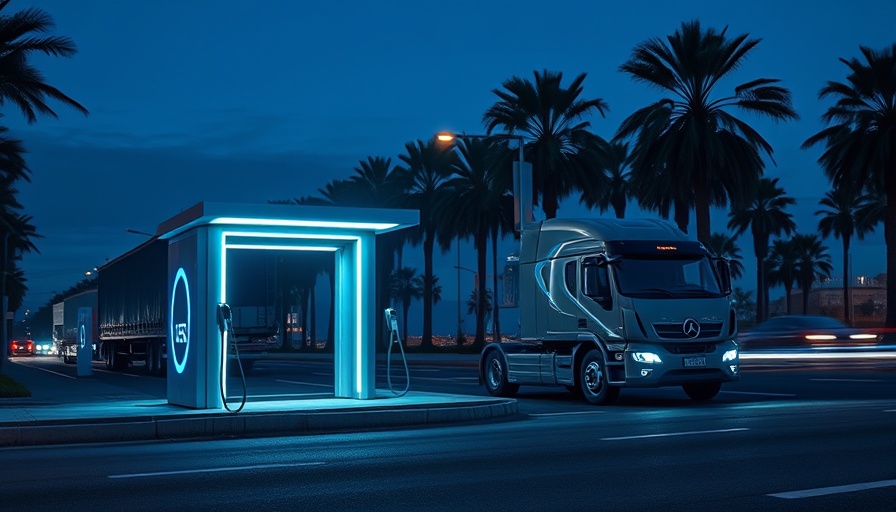 Electric truck charging station at night, National City