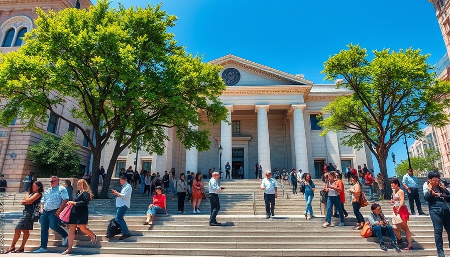 San Diego courthouse exterior with people on steps discussing Proposition 36 drug treatment referrals.