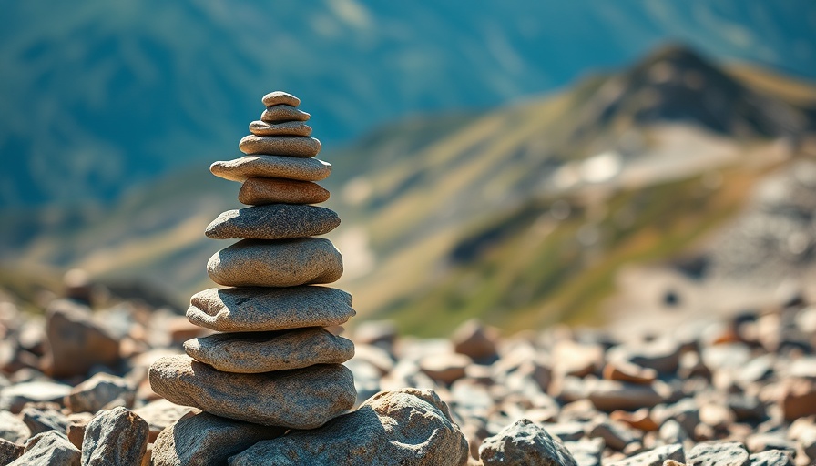 Balanced cairn on hiking trail, highlighting rogue cairns danger.