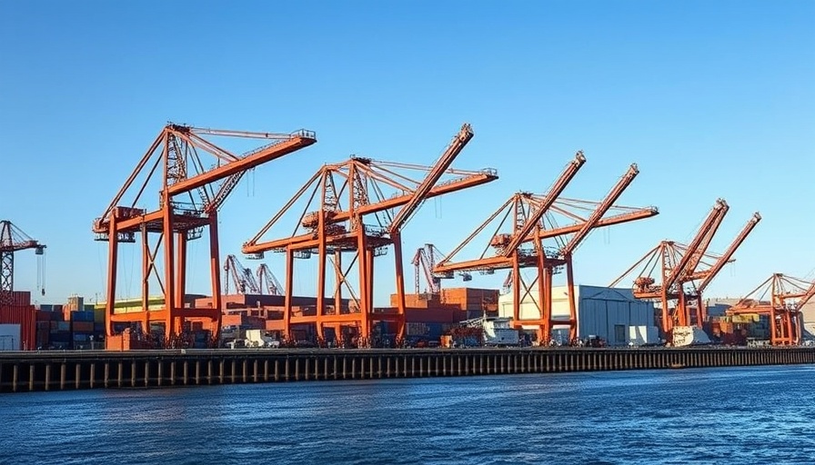 Seaport cranes illustrating global economic growth slows.