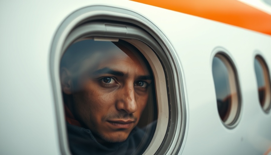 Person looking out airplane window, voluntary deportation program context