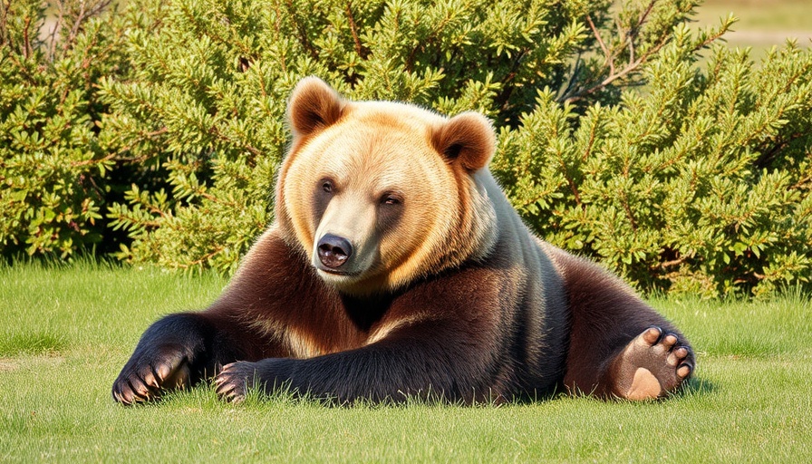 Fluffy bear sitting relaxed in grassy area, Bear Personality Quiz
