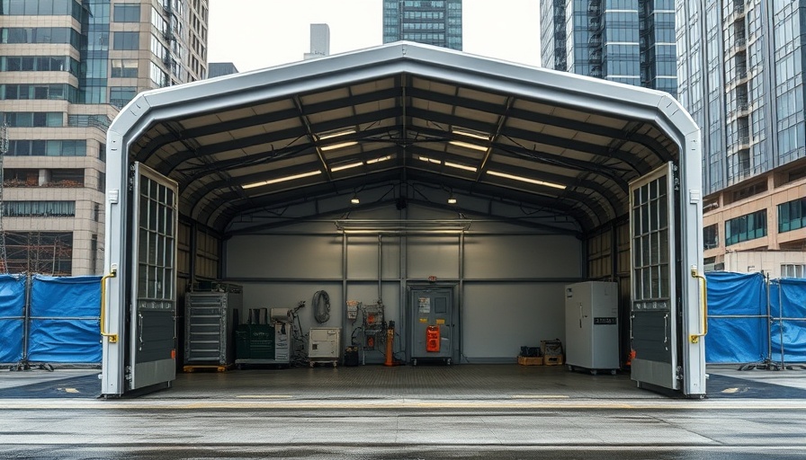 Temporary shelter structure in urban San Diego, highlighting homeless facility.