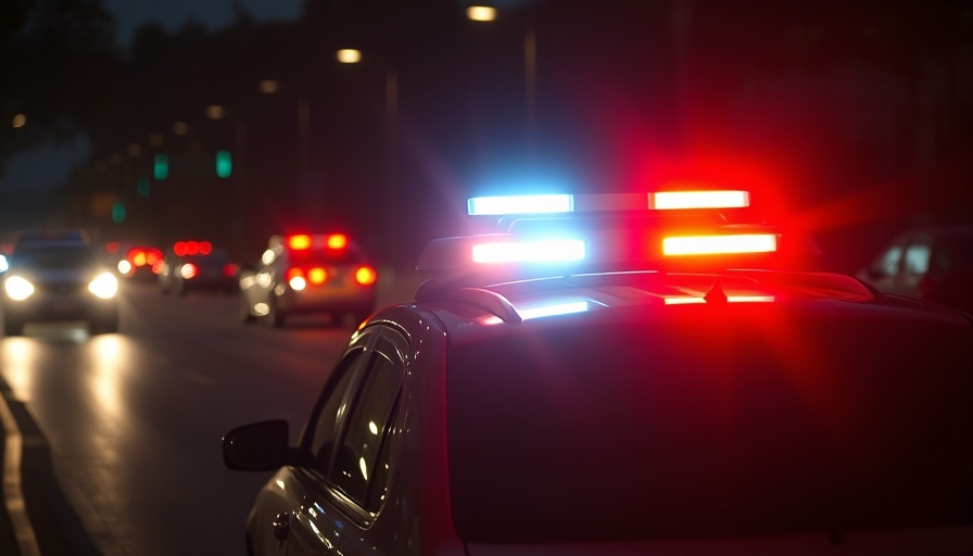 Police vehicle with flashing lights at Oceanside homicide investigation.