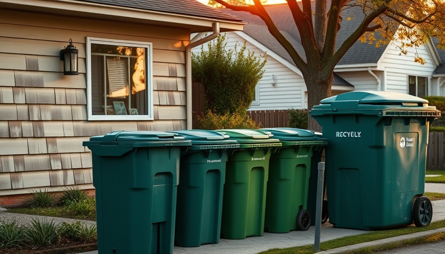 San Diego street with lined-up trash bins in morning light.