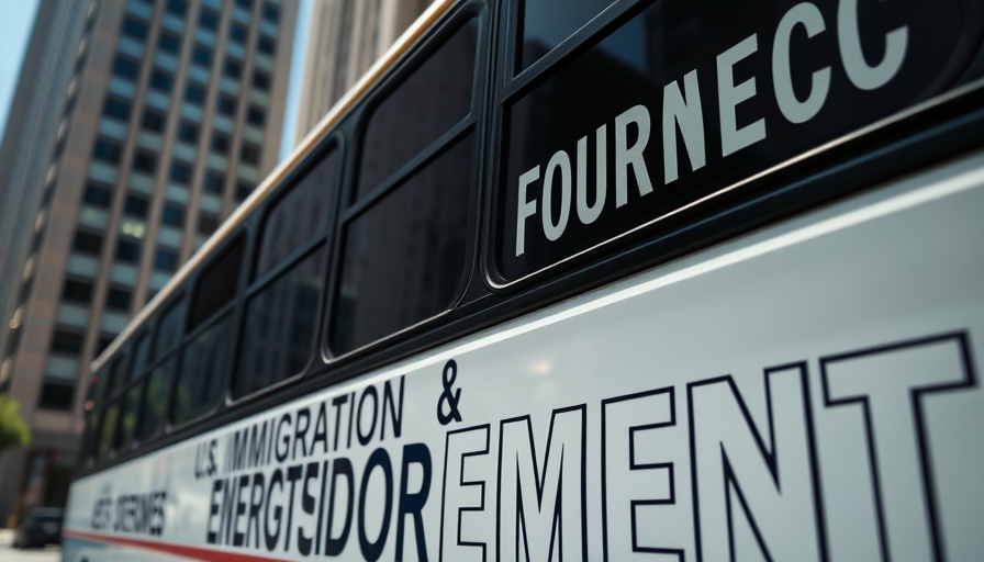 ICE bus close-up in urban setting, ICE Arrest Oceanside Impact.