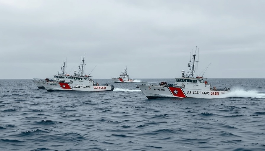 U.S. Coast Guard boats intercepting vessel in smuggling interdiction operation.