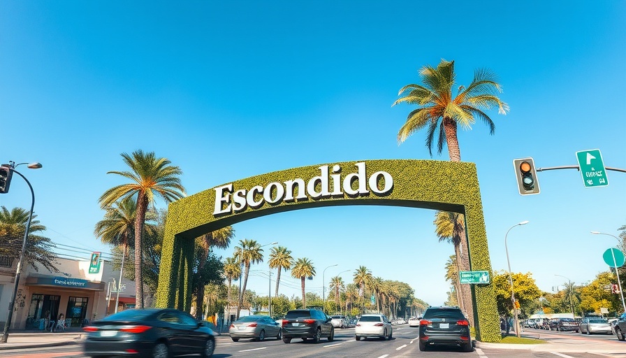 Escondido street scene under archway related to new sales tax.