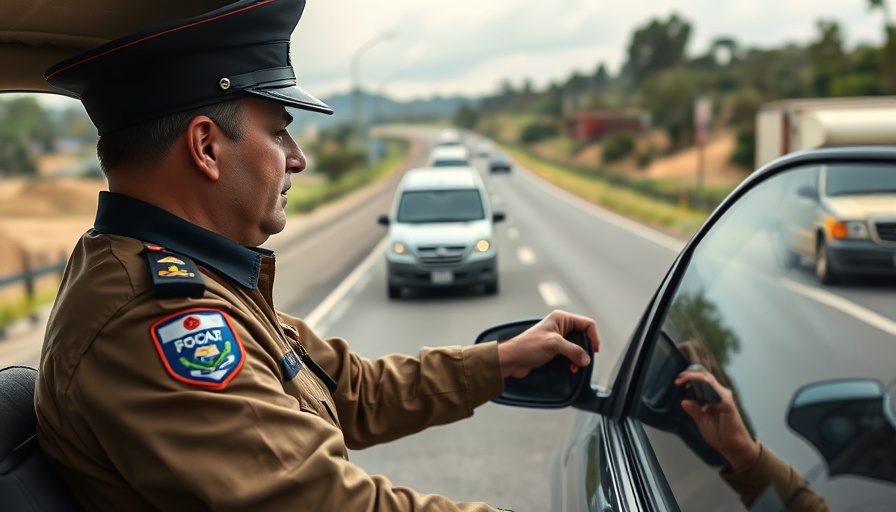 Roadside checkpoint with police in Florida, overcast day.