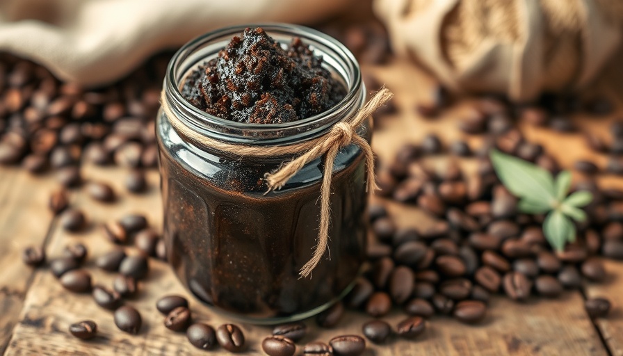 Vanilla Latte Coffee Scrub Recipe in a glass jar with twine.