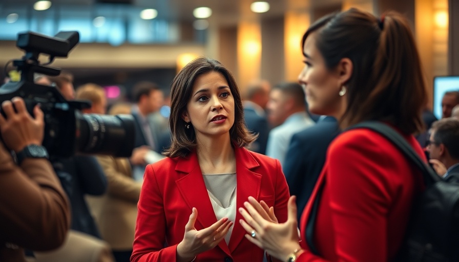 Paloma Aguirre speaks at election event, captured on camera.