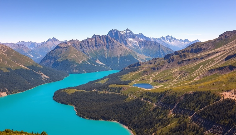 Scenic national park landscape with turquoise lake and mountains.