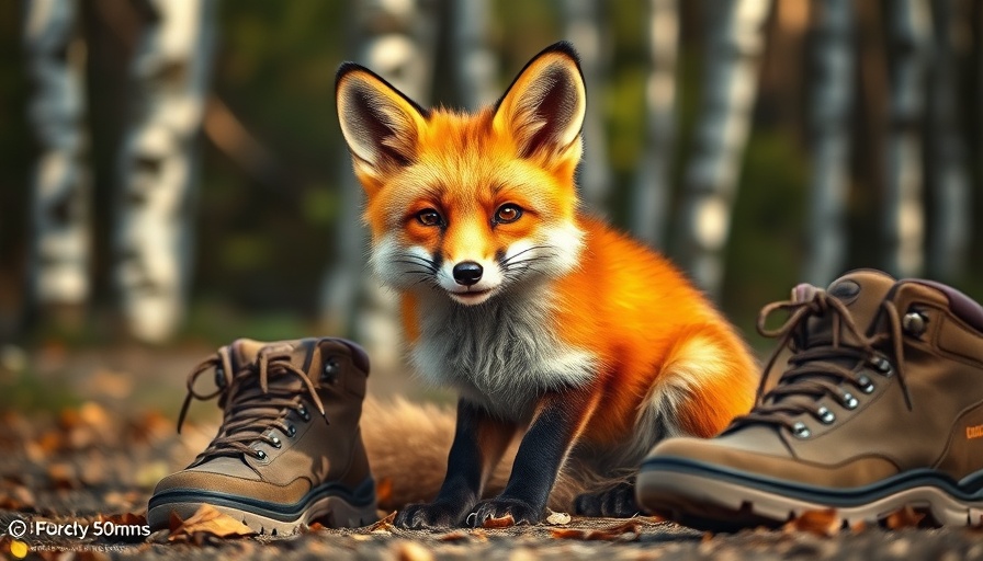 Fox with boots in a forest, Grand Teton adventure.