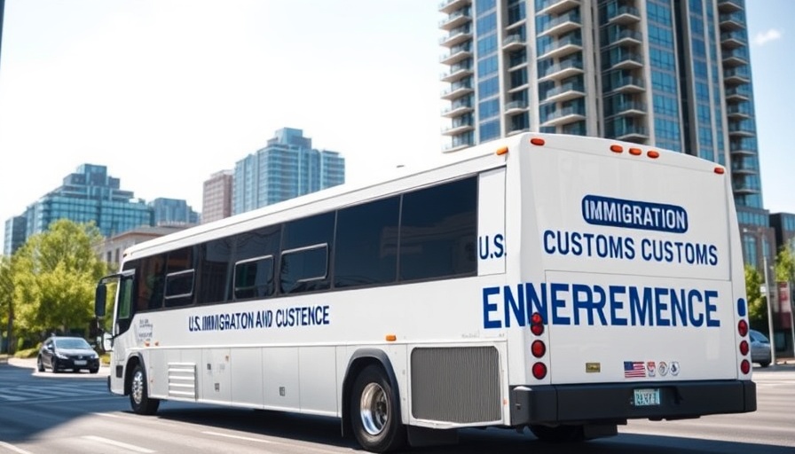 U.S. Immigration and Customs Enforcement bus in cityscape; Republican lawmakers deportation policy changes.