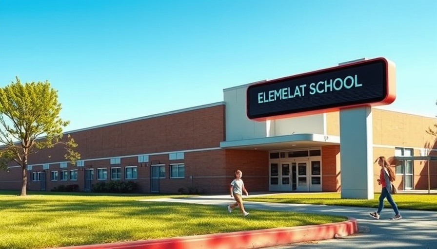 Declining school enrollment in San Diego scene with woman and child at elementary school.