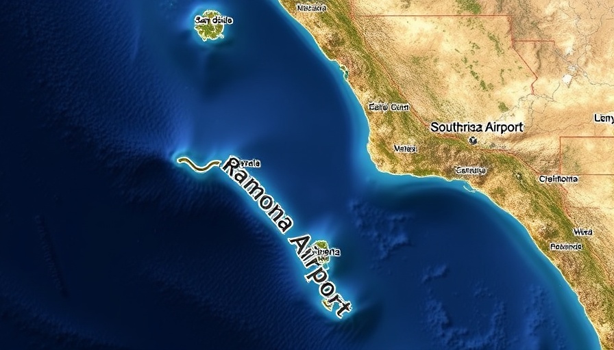 Map of Southern California with ocean and Ramona Airport marked.