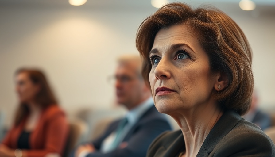 Mature woman attentively listening at seminar on San Diego Water Management.