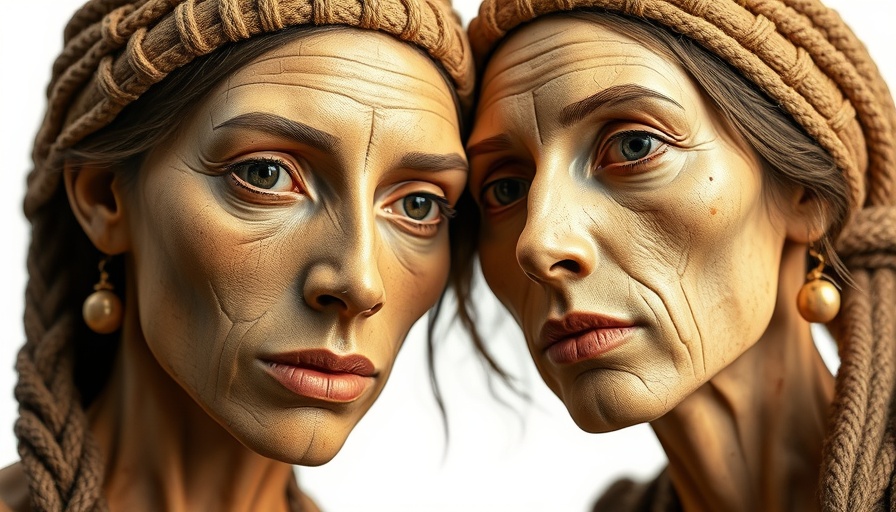 Neolithic Mine Sisters in a realistic museum display, lifelike.