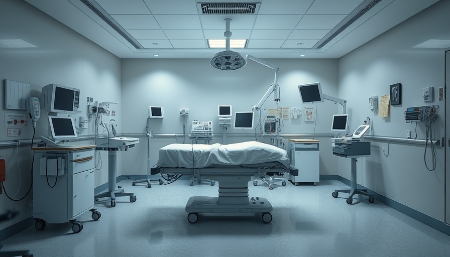Empty hospital room with medical bed and equipment, San Diego.