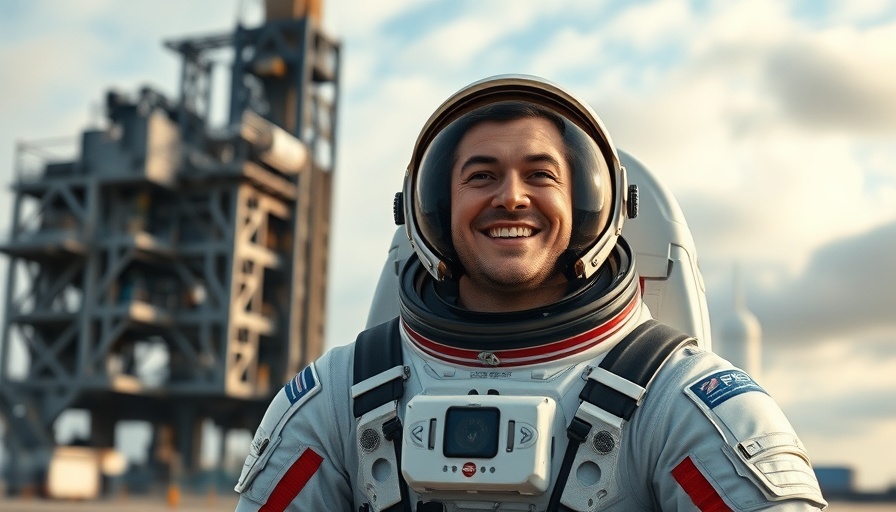 Astronaut smiling near launch pad epitomizing Apollo 13 legacy.