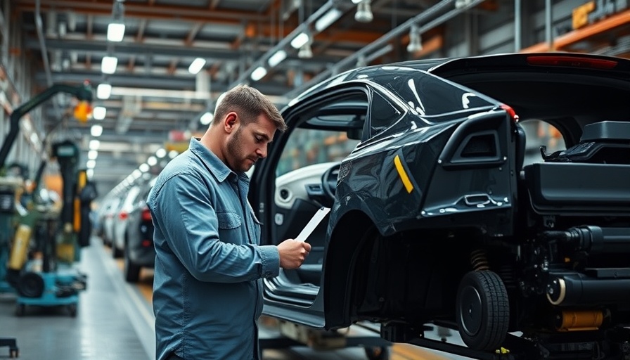 Worker assembling Ford electric vehicle in factory, highlighting investment.