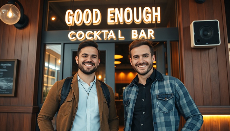 Good Enough Cocktail Bar entrance with two smiling men, Little Italy.