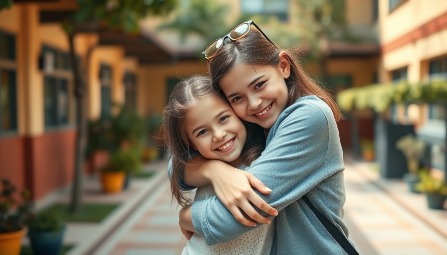 Kindness Tour for Elementary Schools: Woman and girl hugging warmly.