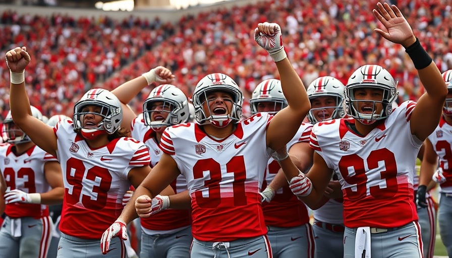 Ohio State players celebrate on the field during Julian Sayin debut.