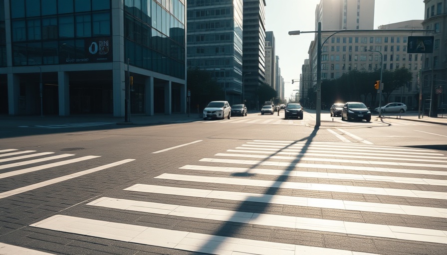 Urban intersection at daylight with crosswalk and shadows, La Jolla.