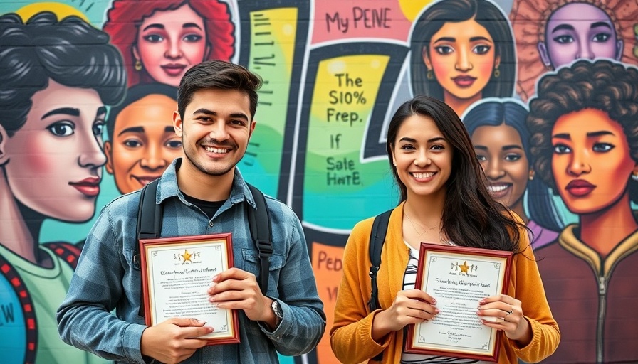 Model United Nations Conference San Diego award recipients in front of mural.